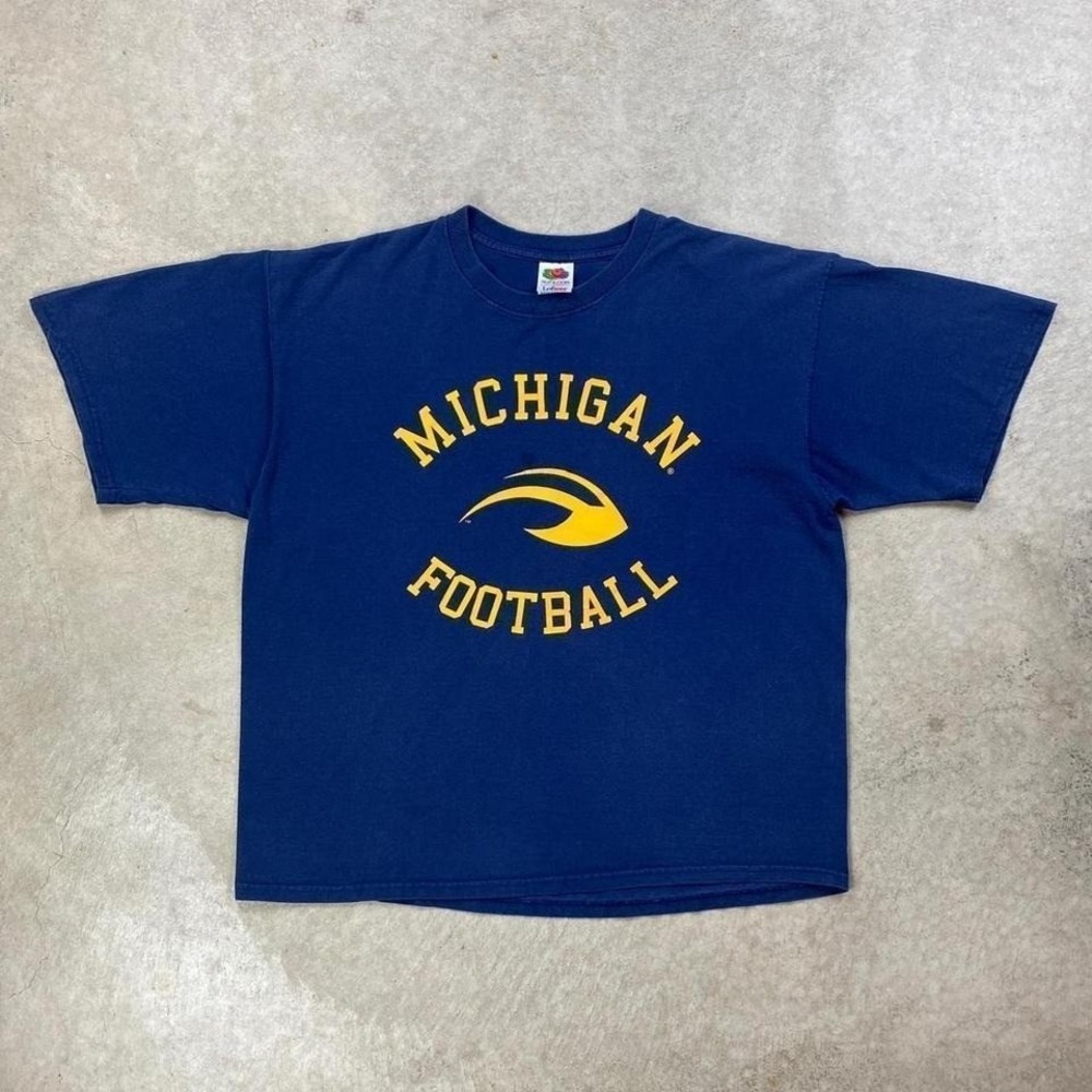 Vintage 90s Michigan Football Shirt Size XL Navy Blue Wolverines NCAA U Of M